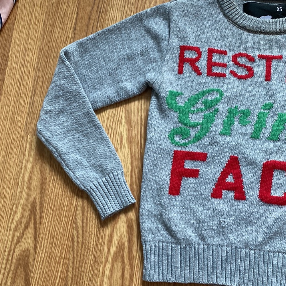 American Stitch Resting Grinch Face Christmas Sweater in Gray Size XS - Picture 4 of 12